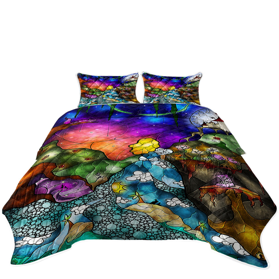 Stained Glass Art Fairy Tale Alice Off to Wonderland Quilt