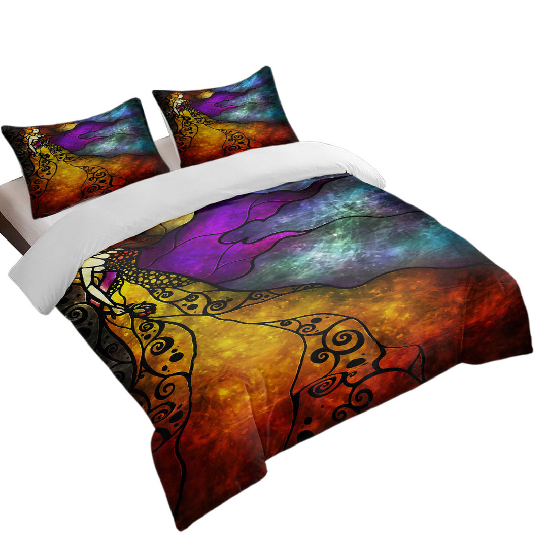 Stained Glass Art Fairy Tale Beauty and Her Beast Queen Size Duvet Cover