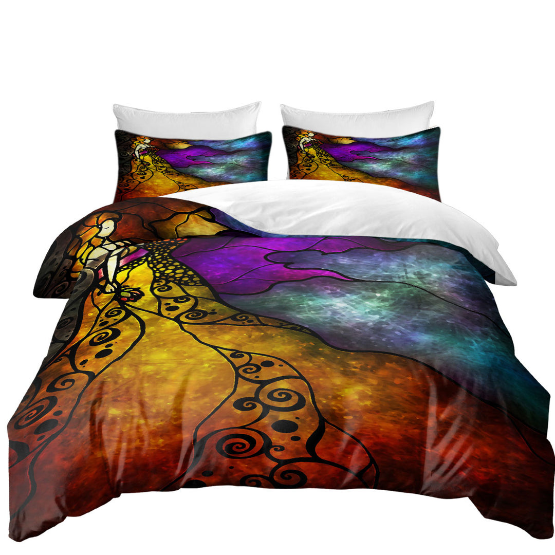 Stained Glass Art Fairy Tale Beauty and Her Beast Twin Duvet Covers