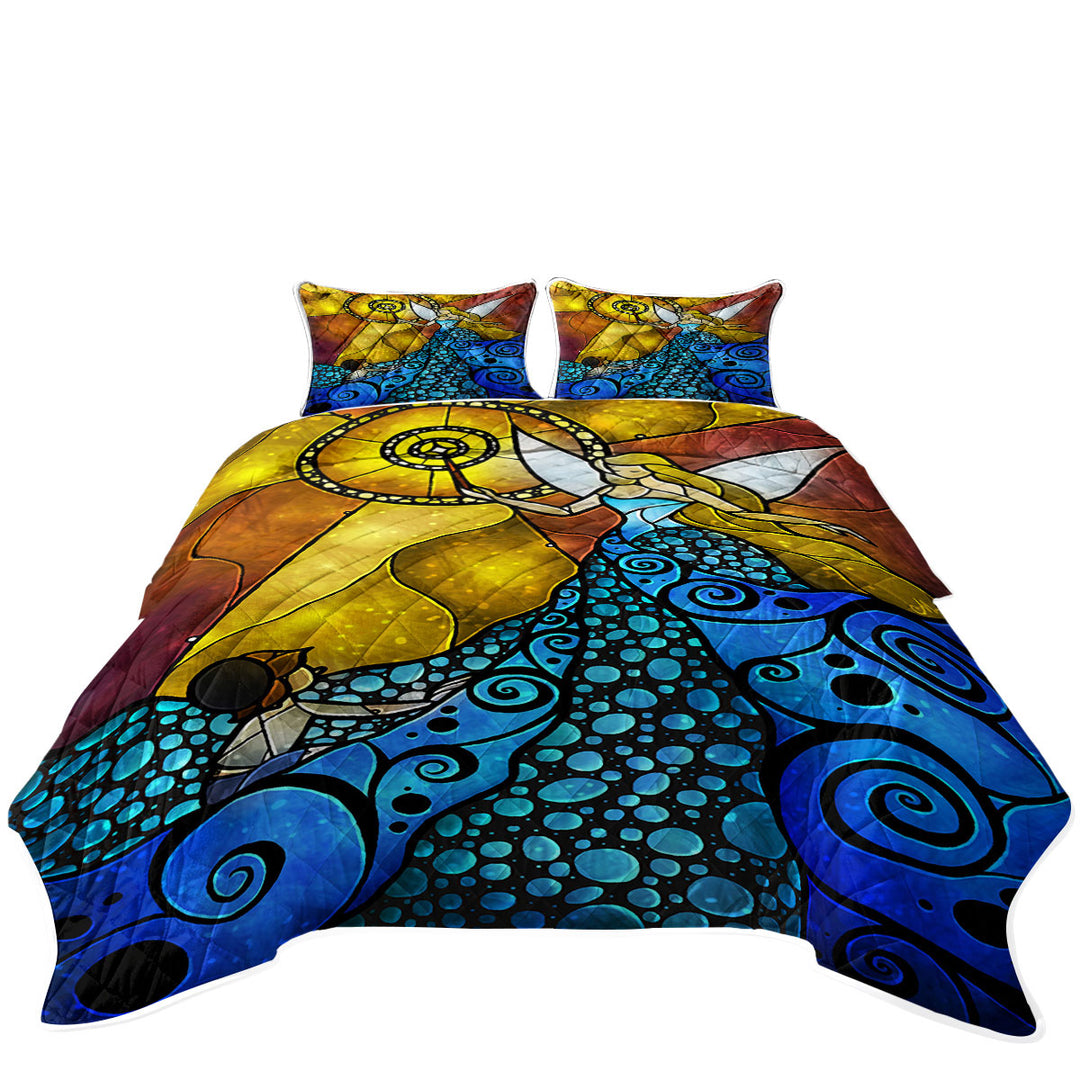 Stained Glass Art Fairy Tale Ocean Blue Fairy Twin Quilt