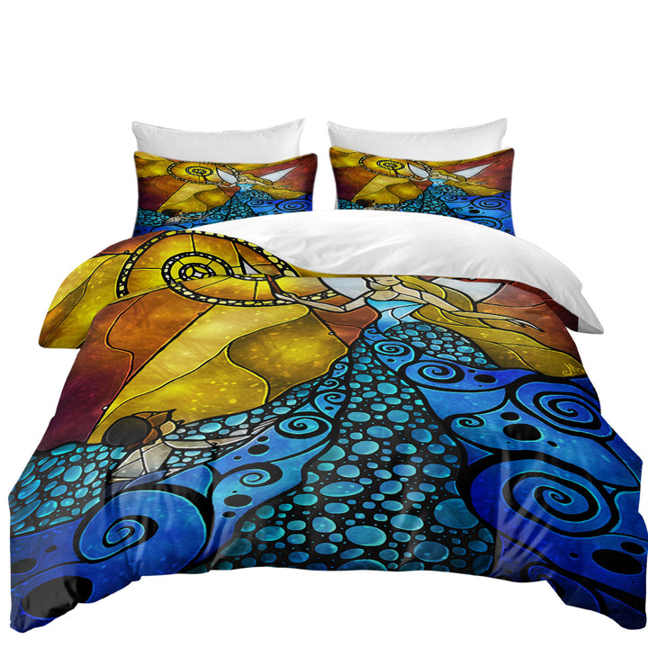 Stained Glass Art Fairy Tale Ocean Blue Fairy Twin xl Duvet Covers