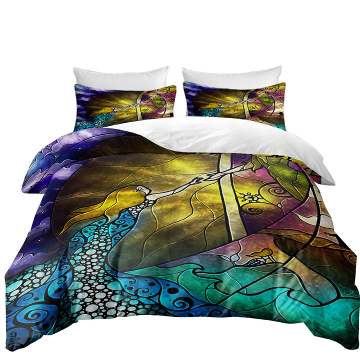 Stained Glass Art Fairy Tale Off to Neverland Duvet Cover
