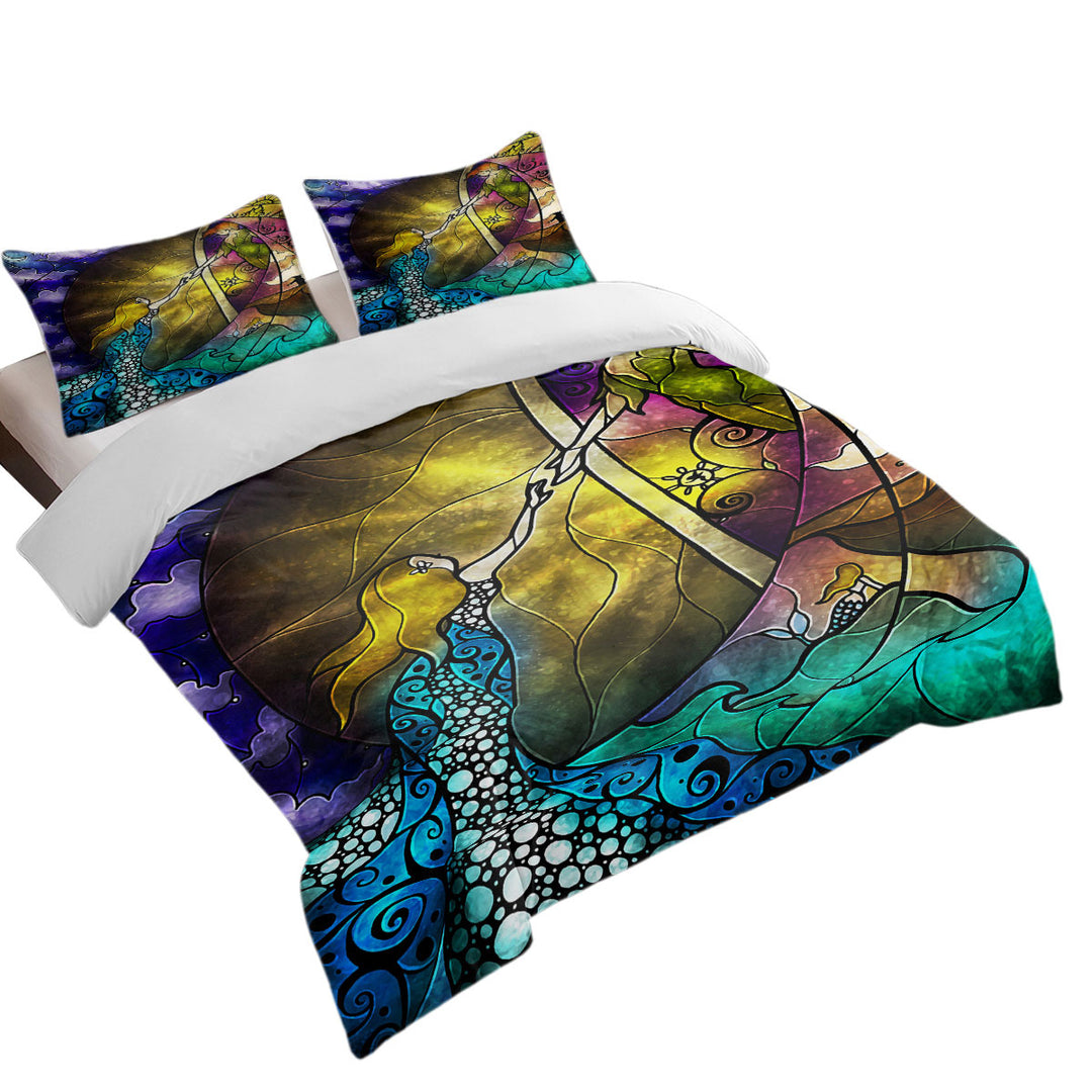 Stained Glass Art Fairy Tale Off to Neverland King Quilt Cover