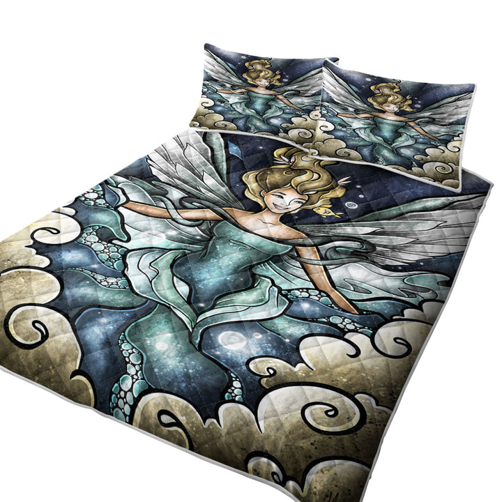 Stained Glass Art Fish go to Heaven Angel King Quilt