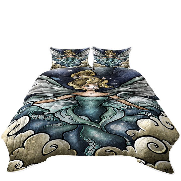 Stained Glass Art Fish go to Heaven Angel King Size Bedspreads