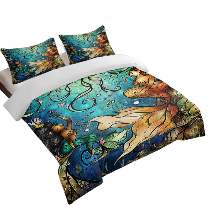 Stained Glass Art Friends Under the Sea Mermaids Daybed Covers Sets