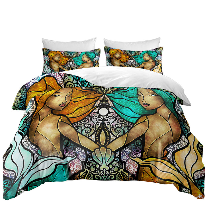 Stained Glass Art Gem and I Mermaids Duvet Covers King