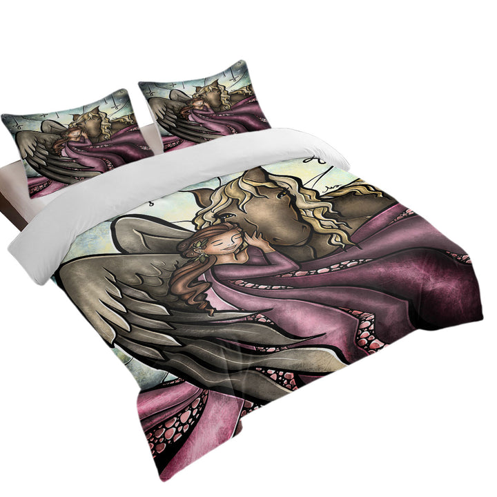 Stained Glass Art Horses go to Heaven Angel California King Duvet Cover
