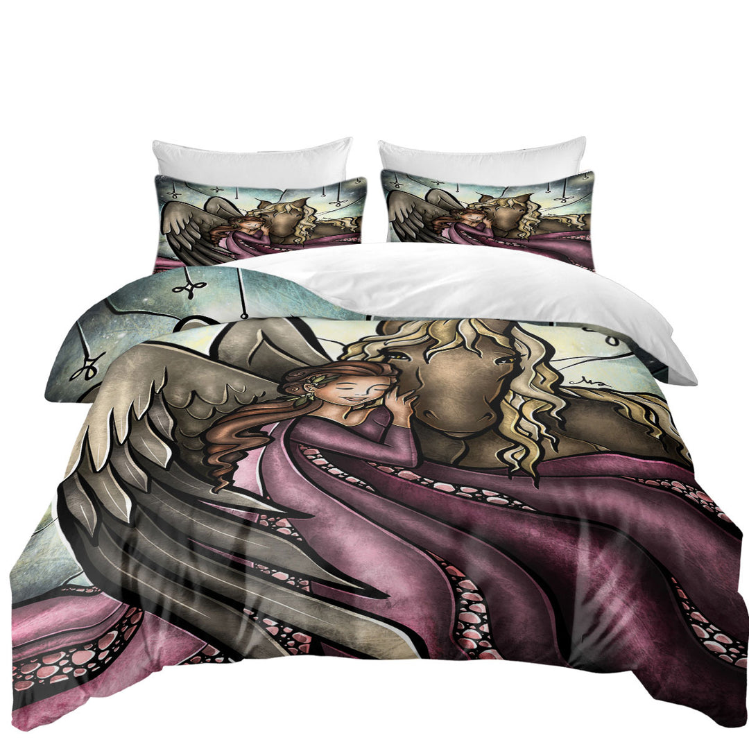 Stained Glass Art Horses go to Heaven Angel Comforter Cover