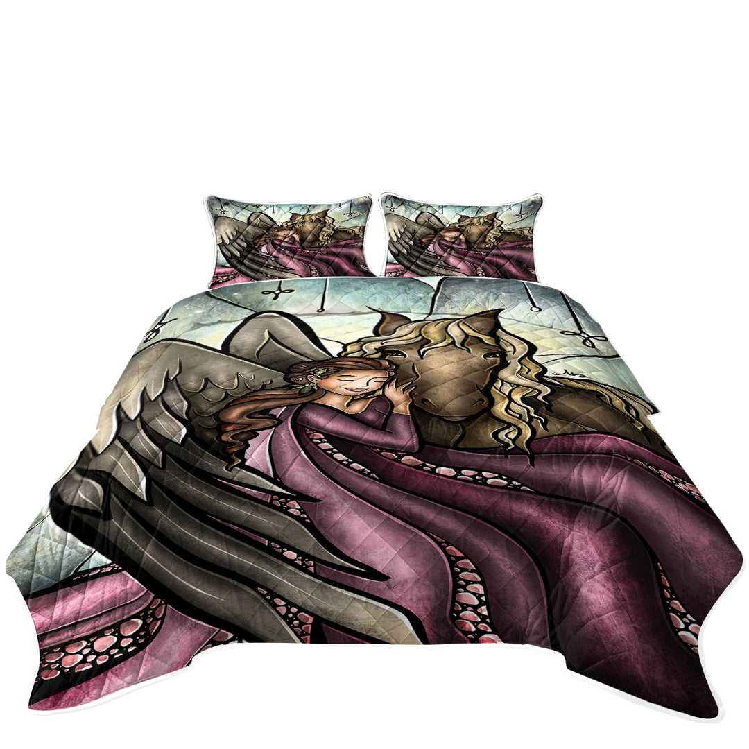 Stained Glass Art Horses go to Heaven Angel Summer Quilt