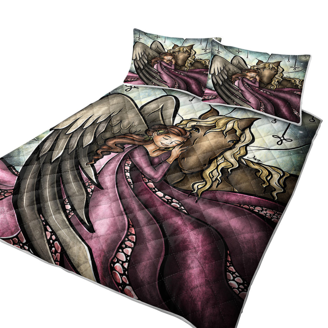 Stained Glass Art Horses go to Heaven Angel Twin Quilt