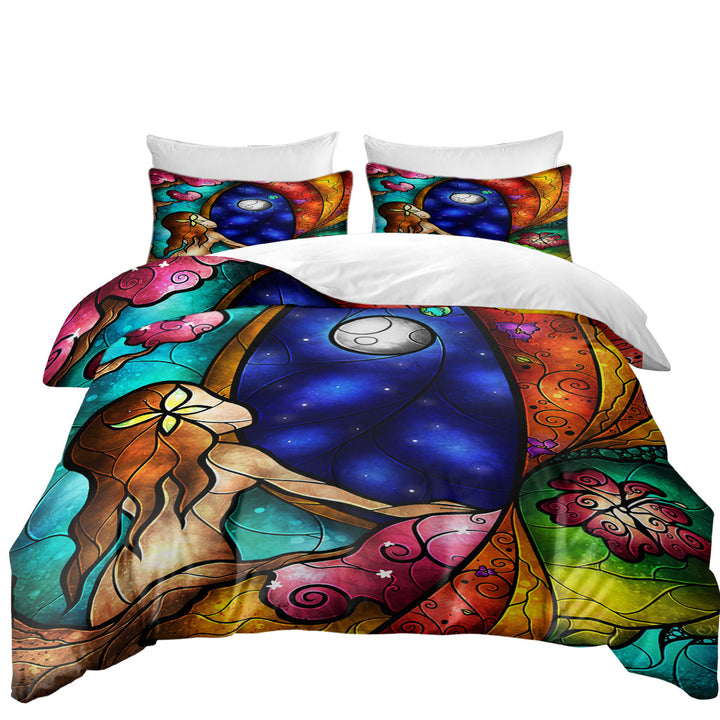 Stained Glass Art I Miss You Moonlight Mermaid Duvet Cover