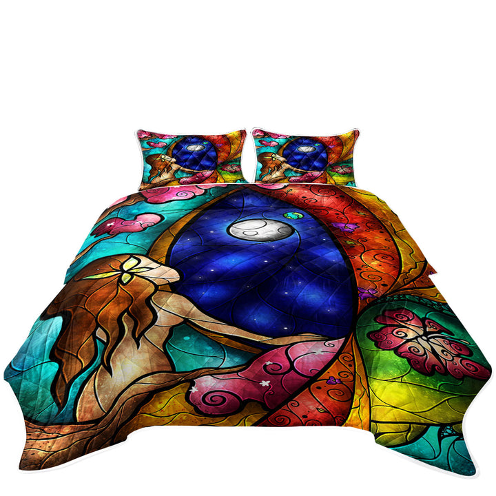 Stained Glass Art I Miss You Moonlight Mermaid Quilt Blanket