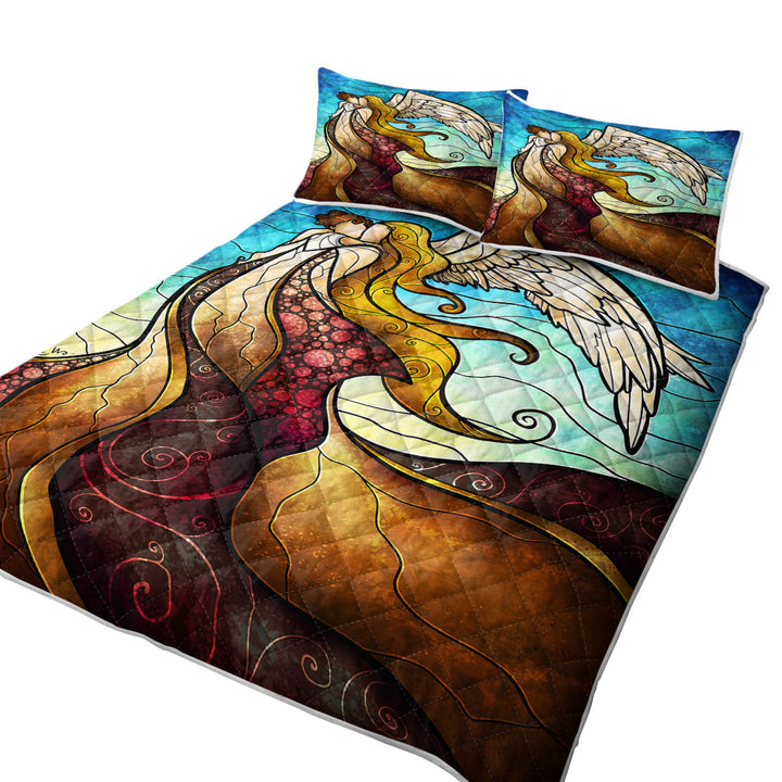 Stained Glass Art In the Arms of the Angel Bedspreads and Quilts