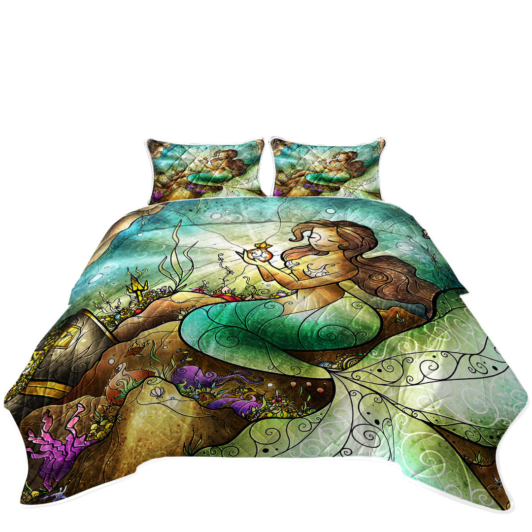 Stained Glass Art Jades Treasures Underwater Mermaid Day Bed Covers