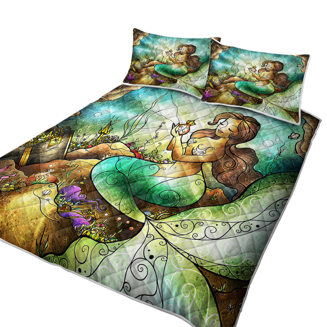 Stained Glass Art Jades Treasures Underwater Mermaid Quilt Bedspreads