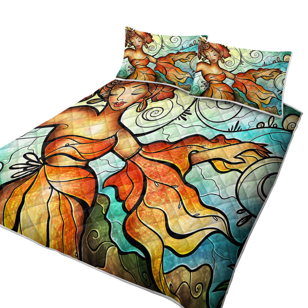 Stained Glass Art Lady Cubana Dancing Woman Coverlet