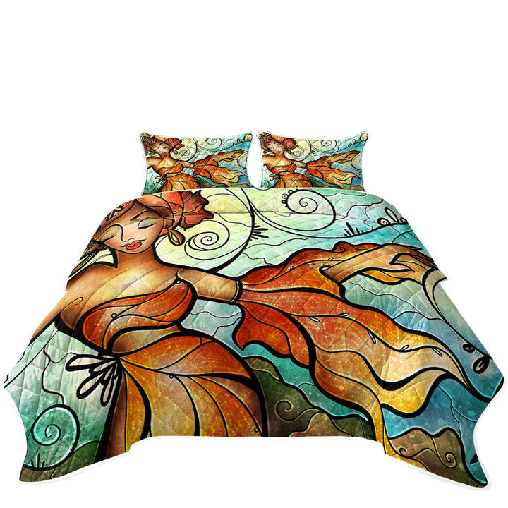 Stained Glass Art Lady Cubana Dancing Woman Quilts