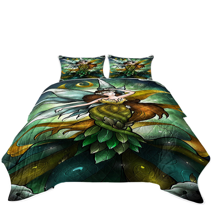 Stained Glass Art Leaf Woman Midsummer Storm Quilt