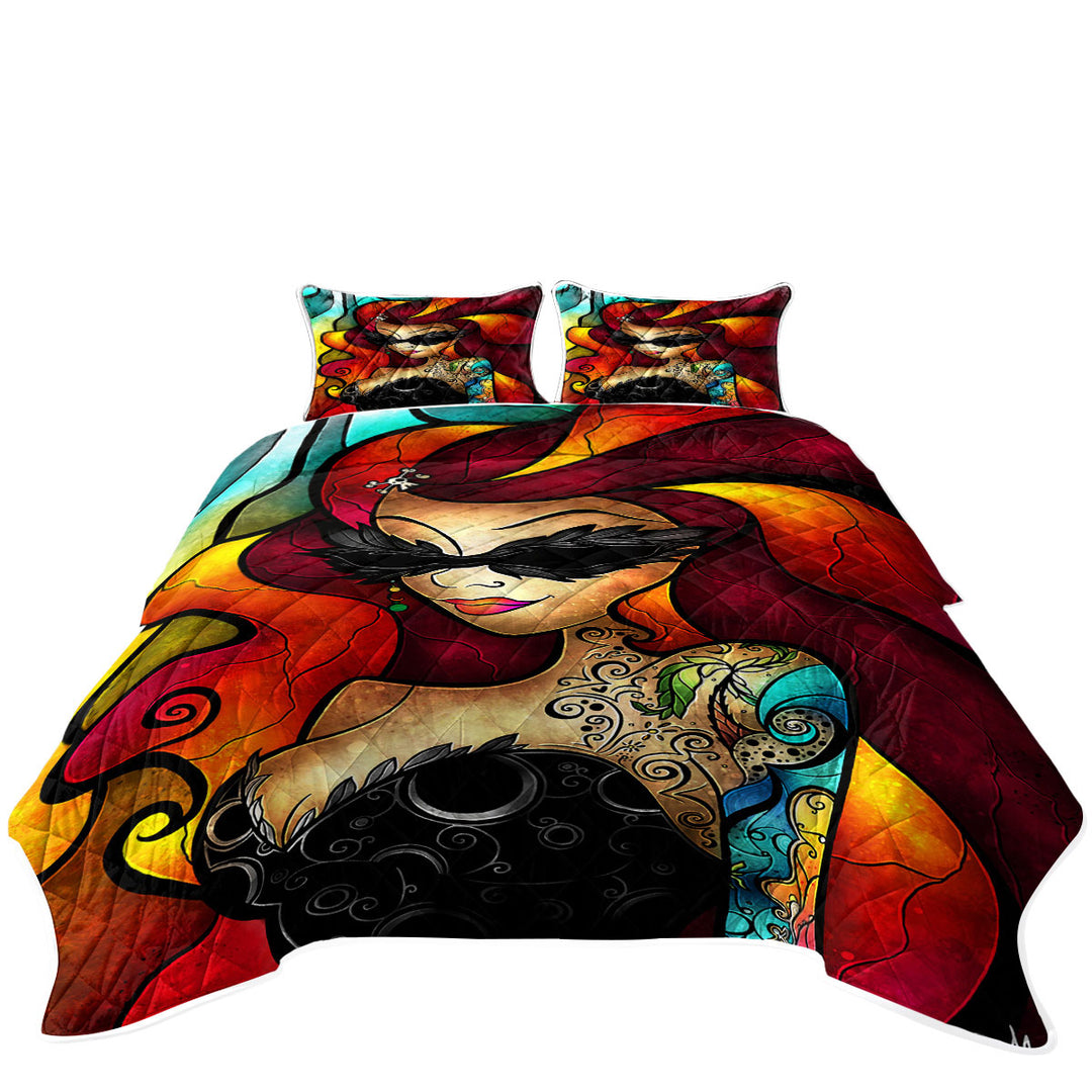 Stained Glass Art Lips like Morphine Sexy Woman Coverlets