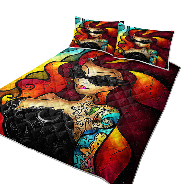 Stained Glass Art Lips like Morphine Sexy Woman Summer Quilt