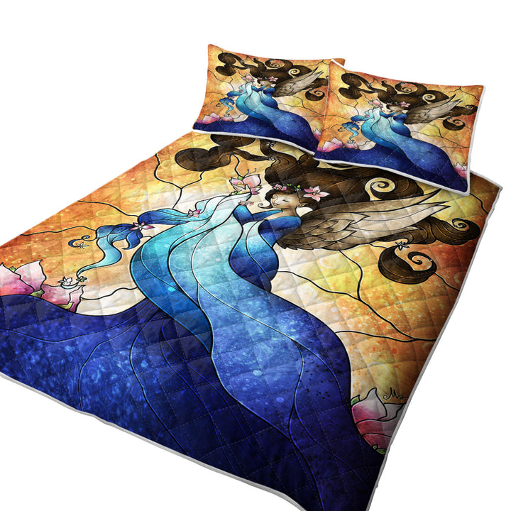 Stained Glass Art Lylah Beautiful Lily Angel Queen Quilt Sets