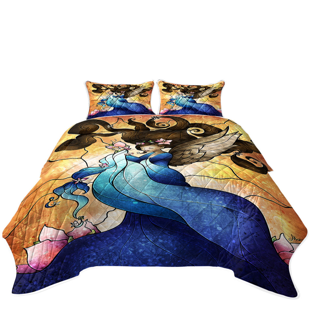 Stained Glass Art Lylah Beautiful Lily Angel Twin Quilt