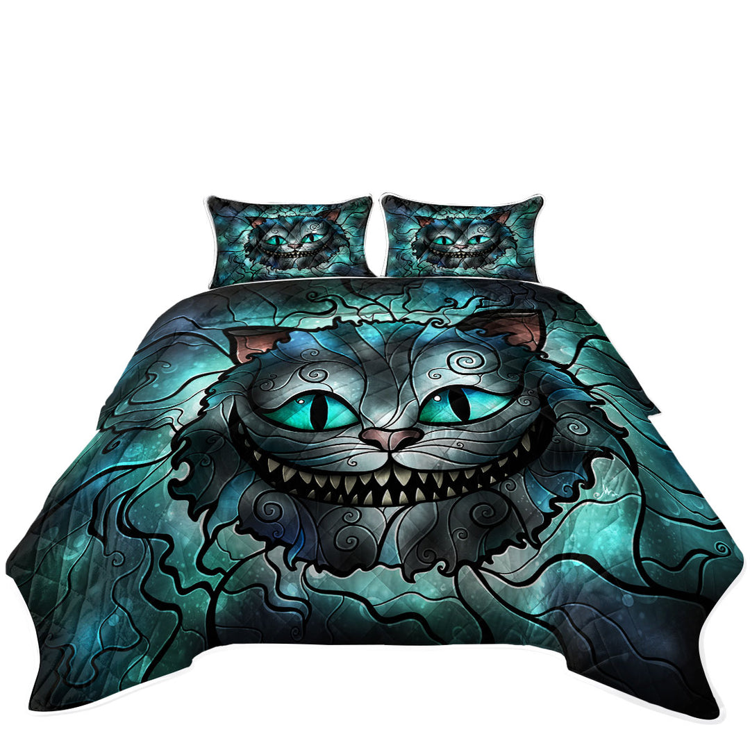 Stained Glass Art Mad Kitty Cheshire Cat Queen Quilt Sets