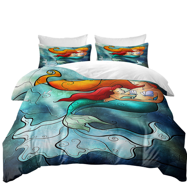 Stained Glass Art Mother and Daughter Love Mermaid Duvet Covers
