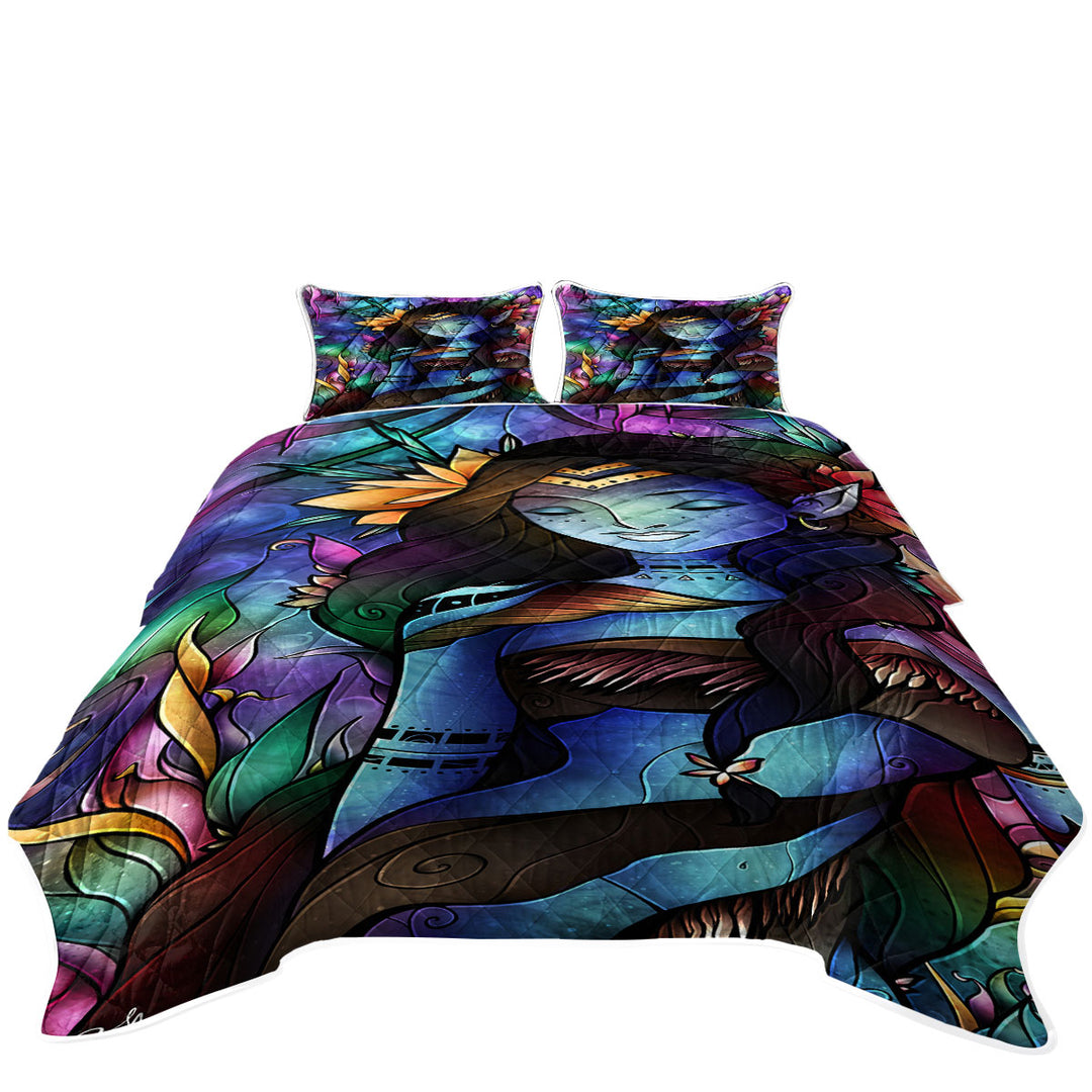 Stained Glass Art Native Tropical Princess Blue Zion Day Bed Covers