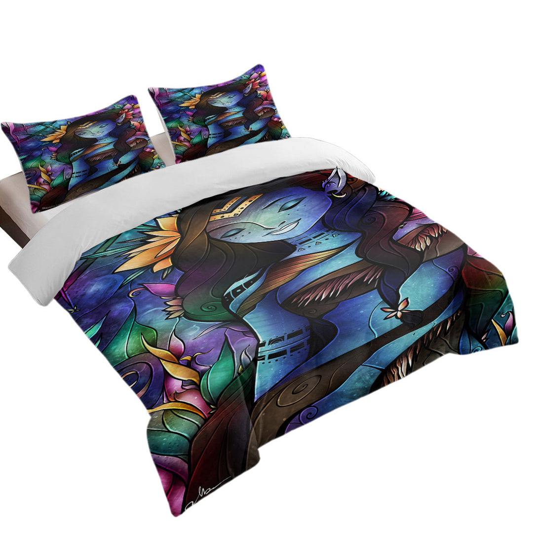 Stained Glass Art Native Tropical Princess Blue Zion Duvet Cover sale