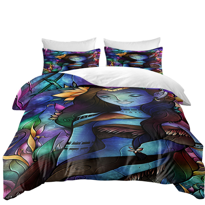 Stained Glass Art Native Tropical Princess Blue Zion Duvet Cover set
