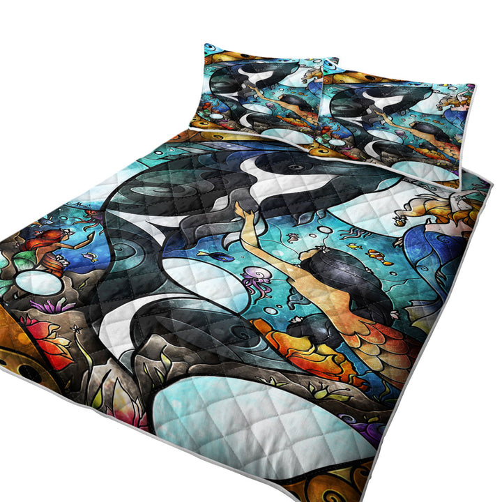 Stained Glass Art Orca Whale and Mermaids Quilts