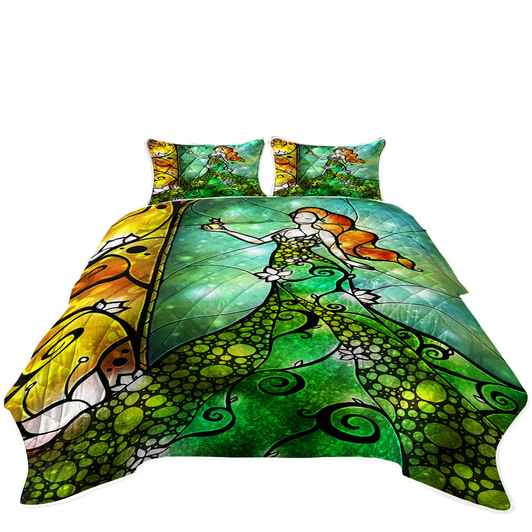 Stained Glass Art Princess Fairy Tale Frog Prince Coverlet