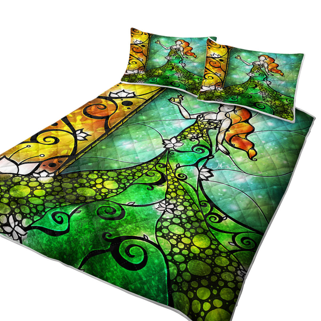 Stained Glass Art Princess Fairy Tale Frog Prince King Size Bedspreads