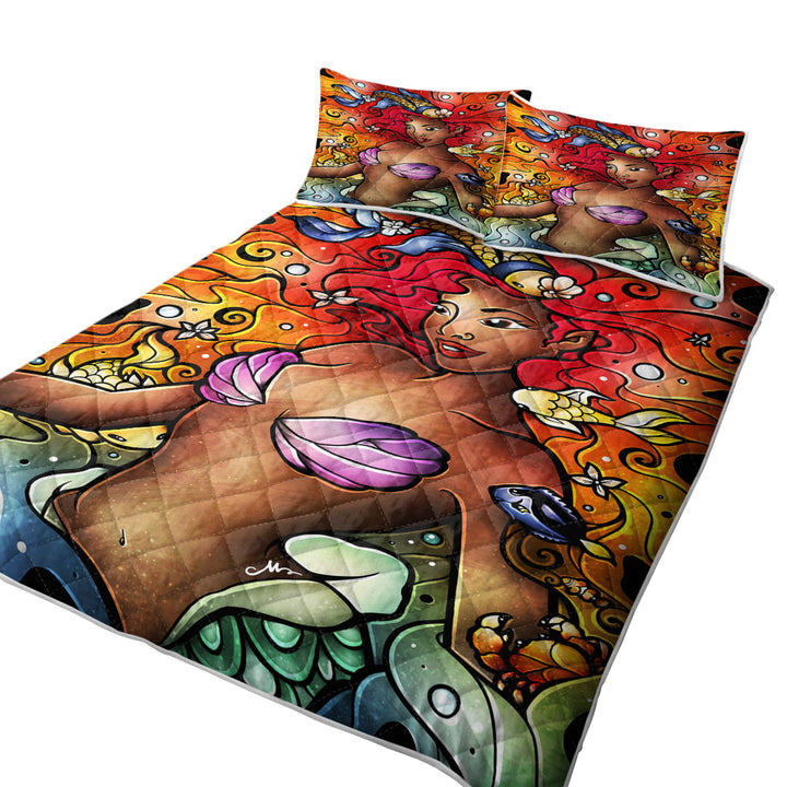 Stained Glass Art Princess Under the Sea Mermaid Quilt Blanket