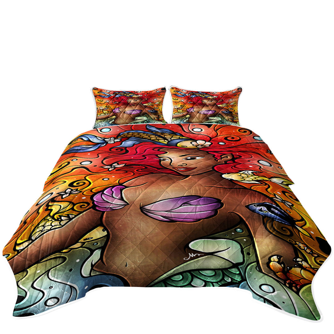 Stained Glass Art Princess Under the Sea Mermaid Twin Quilt