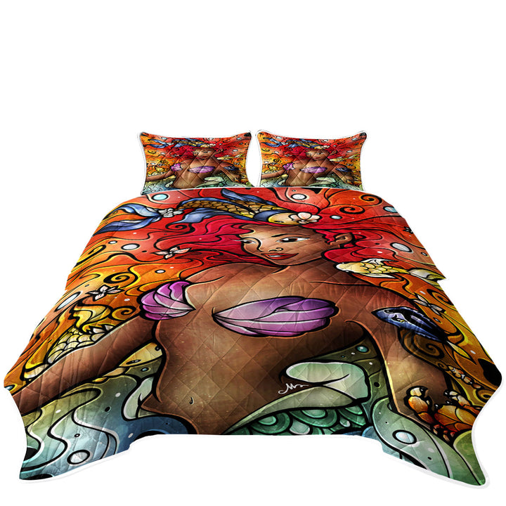 Stained Glass Art Princess Under the Sea Mermaid Twin Quilt