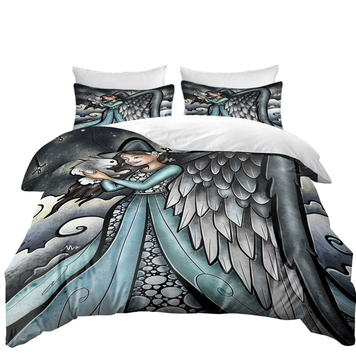 Stained Glass Art Rabbits go to Heaven Angel Coverlet