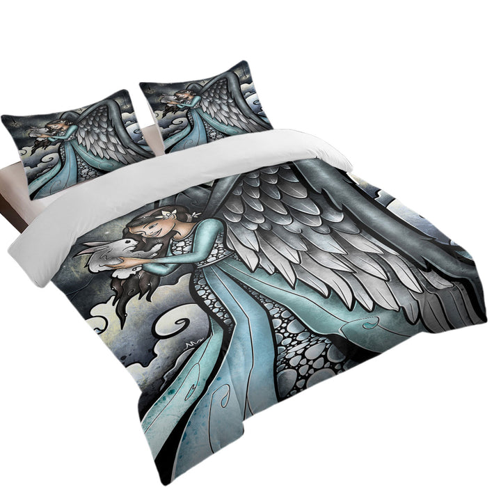 Stained Glass Art Rabbits go to Heaven Angel Good Duvet Covers