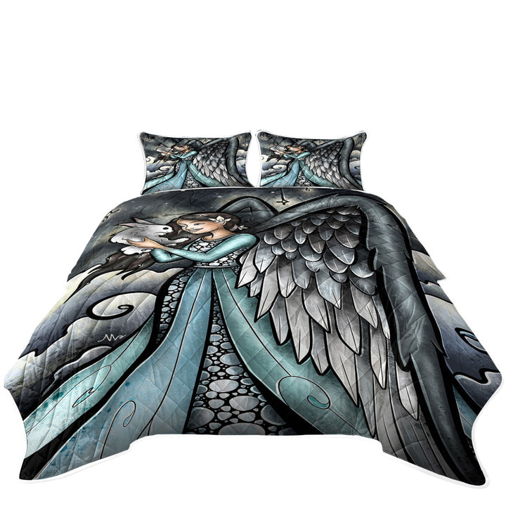 Stained Glass Art Rabbits go to Heaven Angel King Size Quilt