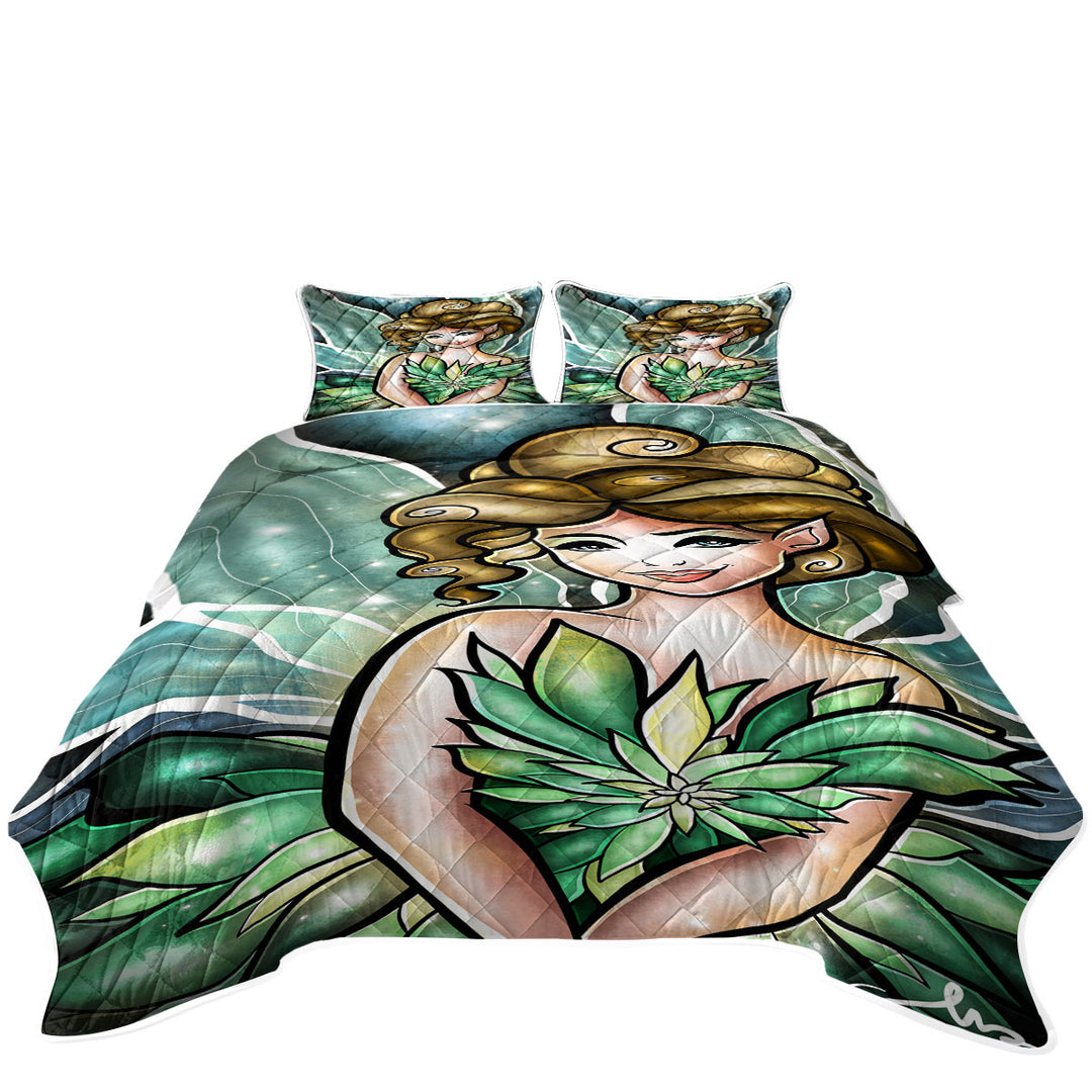Stained Glass Art The Green Fairy Bedspreads and Quilts