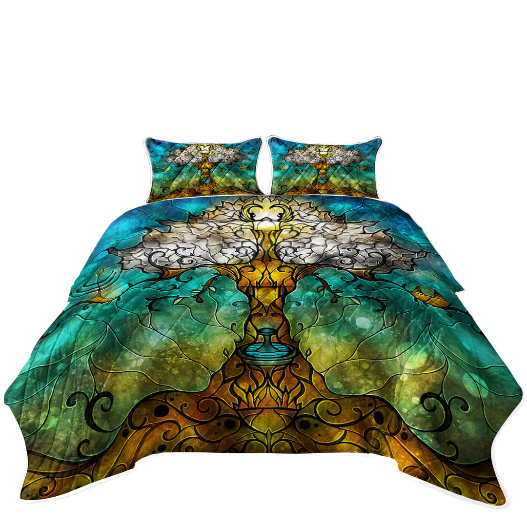 Stained Glass Art The Tree Of Life King Size Bedspreads