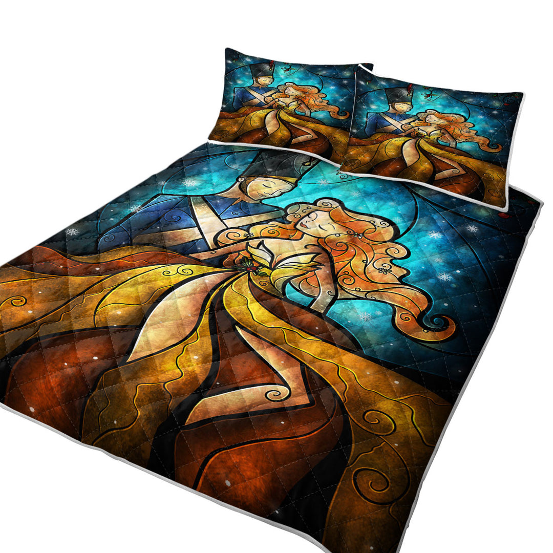 Stained Glass Art Tin Soldier and His Ballerina Queen Quilt Sets