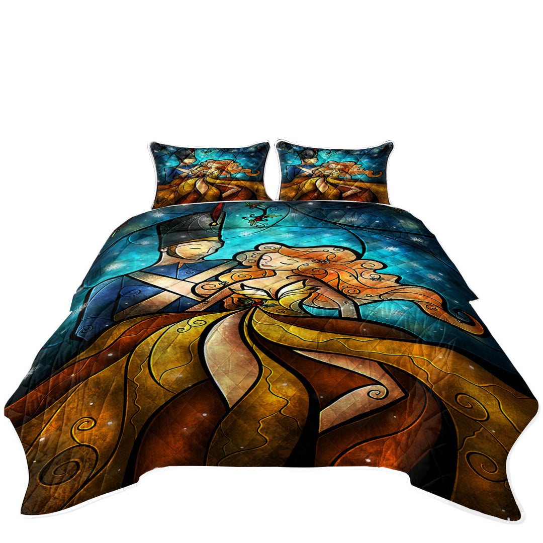 Stained Glass Art Tin Soldier and His Ballerina Twin Quilt