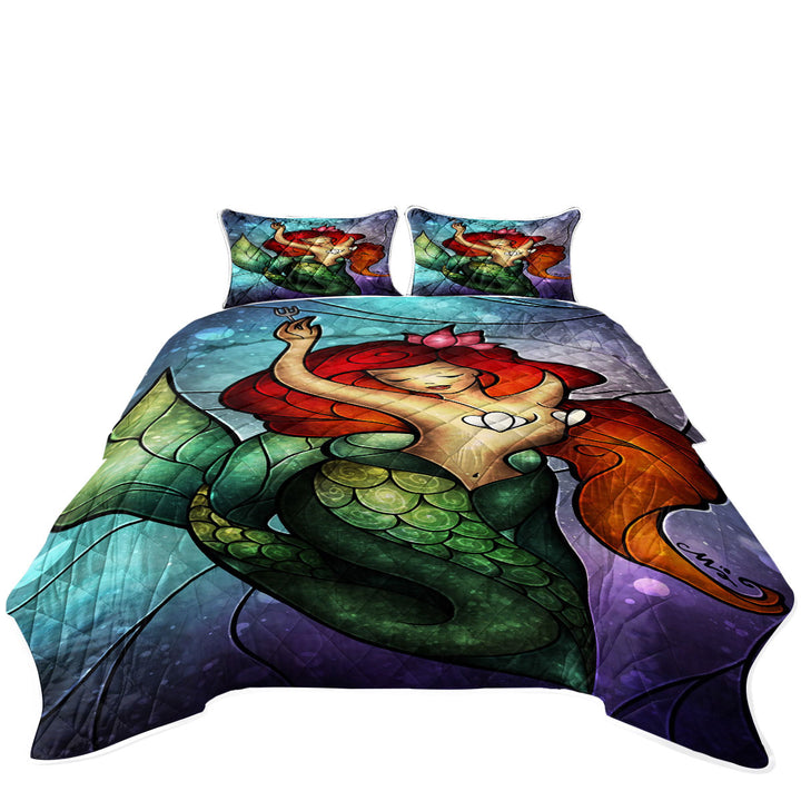Stained Glass Art Undersea Dreaming Mermaid Quilt