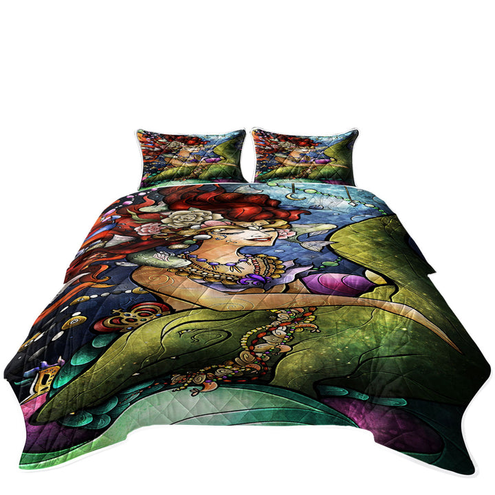 Stained Glass Art Underwater Mermaid and Crocodile Quilts