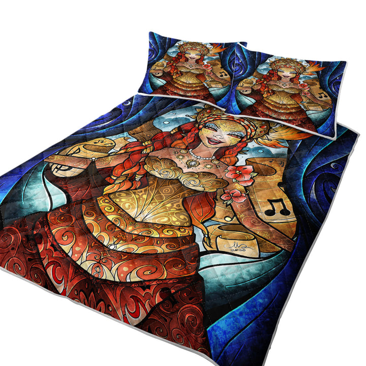 Stained Glass Art Unique Opera Singer Prima Donna Summer Quilt