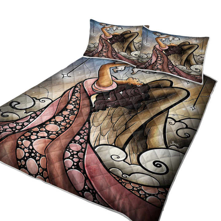 Stained Glass Art Welcome Home Angel and Dog Puppy Coverlet