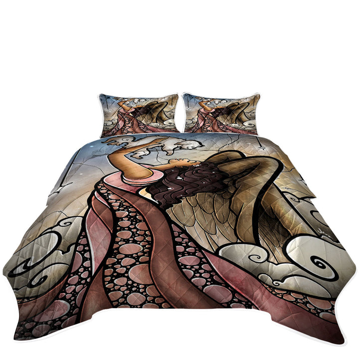 Stained Glass Art Welcome Home Angel and Dog Puppy Quilts